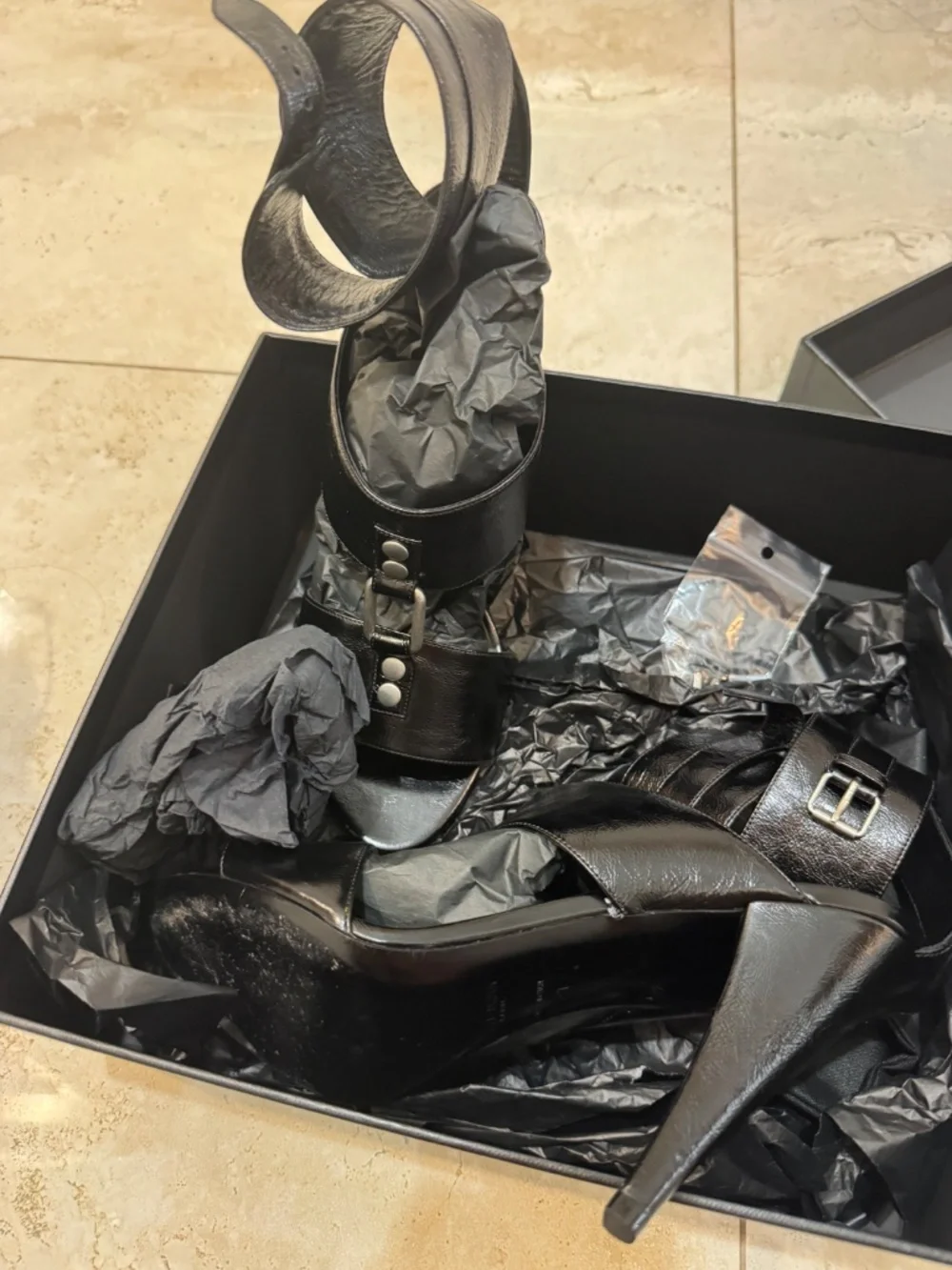 Saint Laurent Paris Black Leather Ankle Strap Stiletto Heels
